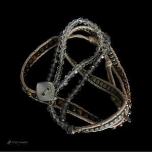 💖 Nakamol Tiger Eye & Crystal Leather Wrap Bracelet 💖
